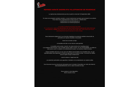 INFORMATION RENTREE KARATE 2020-2021